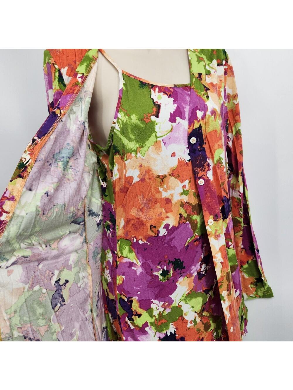 Spiegal Robe & Chimise Gown Set Small Short w/Long Sleeve Floral Sleepwear